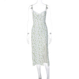Floral Print Split Halter Maxi Dress GLAG-D269179G