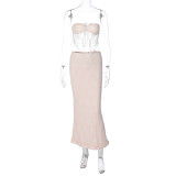 Lace Patchwork Wrap Chest Long Skirts 2 Piece Set GLAG-S3412457G