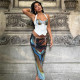 Printed Drawstring Top Tie Long Skirt 2 Piece Set GLAG-S4917380G