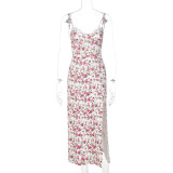 Floral Print Split Halter Maxi Dress GLAG-D269179G