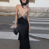 Sexy Patchwork Lace Slin Mesh Midi Dress GLAG-D3914328G