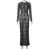 Hollow Out Lace See Through Maxi Dress GLAG-D3914228G