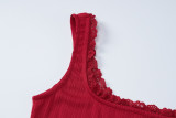 Lace Camisole Square Neck Top Solid Color Skirt Set GLAG-S4917379G