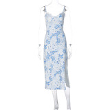 Floral Print Split Halter Maxi Dress GLAG-D269179G