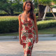 Sexy Print V Neck Sling Tops Long Skrits Suit  GLAG-S4516371G