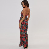 Sexy V Neck Print Sling Mdii Dress GLAG-D3C15198G