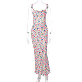 Sexy Slim Backless Halter Floral Dress GLAG-D1C7549G