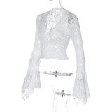 Deep V Neck Solid Color Lace Tops GLAG-T3C15100G