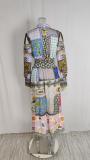 Plus Size Painted Print Long Sleeve Big Hem Midi Dress GMAN-24540