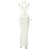 Halterneck Wrap Hollow Out Splicing Lace-Up Dress GLAG-D2C11228G