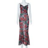 Sexy V Neck Print Sling Mdii Dress GLAG-D3C15198G