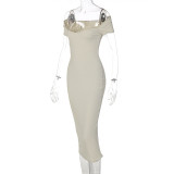 One Shoulder Solid Color Slim Midi Dress GLAG-D1C7527G