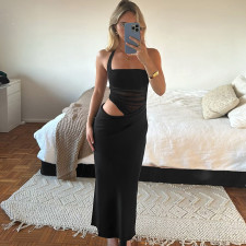 Mesh Patchwork Backless Maxi Dress GLAG-D4B17938G