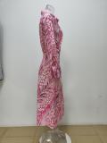 Plus Size Print Lapel Shirt Long Skirts 2 Piece Set GMAN-28523