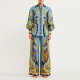 Plus Size Printed Lantern Sleeve Wide Leg  Pants Fashion Suit GMAN-24930