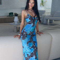 Print Slim Backless Sling Maxi Dress GLAG-D4817226G