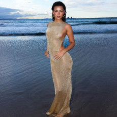 Sexy Backless See Through Split Maxi Dress GLAG-D4516444G