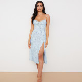 Sexy Print Off Shoulder Halterneck Split Midi Dress GLAG-D155177G