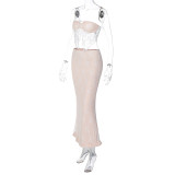 Lace Patchwork Wrap Chest Long Skirts 2 Piece Set GLAG-S3412457G