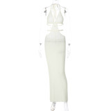 Halterneck Wrap Hollow Out Splicing Lace-Up Dress GLAG-D2C11228G