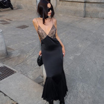 Sexy Patchwork Lace Slin Mesh Midi Dress GLAG-D3914328G