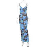Print Slim Backless Sling Maxi Dress GLAG-D4817226G