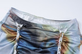 Printed Drawstring Top Tie Long Skirt 2 Piece Set GLAG-S4917380G
