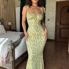 Sexy Print Tie Up Sling Maxi Dress GLAG-D248395G