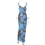 Print Slim Backless Sling Maxi Dress GLAG-D4817226G