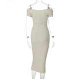 One Shoulder Solid Color Slim Midi Dress GLAG-D1C7527G