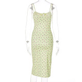 Sexy Print Off Shoulder Halterneck Split Midi Dress GLAG-D155177G