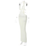 Halterneck Wrap Hollow Out Splicing Lace-Up Dress GLAG-D2C11228G