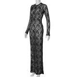 Hollow Out Lace See Through Maxi Dress GLAG-D3914228G