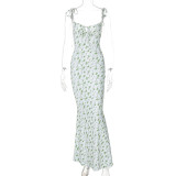 Sexy Print Tie Up Sling Maxi Dress GLAG-D248395G