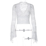 Deep V Neck Solid Color Lace Tops GLAG-T3C15100G
