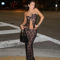 Lace Patchwork Wrap Chest Long Skirts 2 Piece Set GLAG-S3412457G