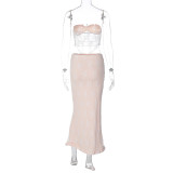 Lace Patchwork Wrap Chest Long Skirts 2 Piece Set GLAG-S3412457G