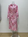 Plus Size Print Lapel Shirt Long Skirts 2 Piece Set GMAN-28523