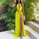 Plus Size Solid Color V Neck Hollow Out Maxi Dress GMAN-28175