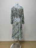 Plus Size Print Lapel Shirt Long Skirts 2 Piece Set GMAN-28523