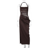 Mesh Patchwork Backless Maxi Dress GLAG-D4B17938G