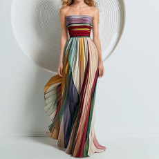Plus Size Colorful Print Off Shoulder Tube Tops Dress GMAN-29026