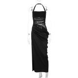 Mesh Patchwork Backless Maxi Dress GLAG-D4B17938G