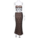 Lace Patchwork Wrap Chest Long Skirts 2 Piece Set GLAG-S3412457G