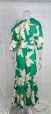 Plus Size Print Slash Shoulder Lantern Sleeve Maxi Dress GMAN-8686
