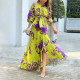 Plus Size Print Slash Shoulder Lantern Sleeve Maxi Dress GMAN-8686