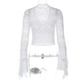 Deep V Neck Solid Color Lace Tops GLAG-T3C15100G