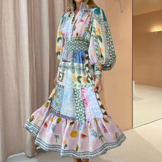 Plus Size Painted Print Long Sleeve Big Hem Midi Dress GMAN-24540