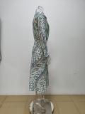 Plus Size Print Lapel Shirt Long Skirts 2 Piece Set GMAN-28523