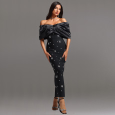 One Shoulder Hot Drill Slim Maxi Dress BY-7315